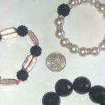 Lot of 3 Black Faux Pearl Clear CZ Beaded Stretchy Boho Vintage Bracelets Photo 7