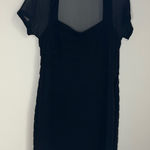 Maggy London  Dress Womens 10 petite Black Sheer Mesh Short Sleeve Ruched Formal Photo 0