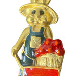 Brand New Danecraft Gold Tone Bunny Rabbit Apple Cart Pin Brooch Photo 0