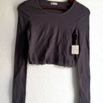 Free People NEW  Womens Shirt Top Gray Boulevard Ribbed Lace Hem Size Medium Photo 0