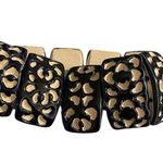 Handmade ceramic beaded stretch bracelet navy blue and white floral EUC Photo 2