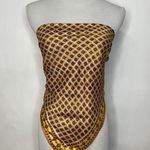 Vintage Square 60s 70s Scarf Camel Yellow Burgundy Brown 26" Photo 0