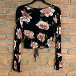 Heart & Hips Womens Small Top Black Floral Long Sleeve Crop Top Rose Print Bell Photo 1