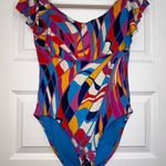 Trina Turk  Ruffle Rio Off Shoulder One Piece Swimsuit Size 10  Photo 0