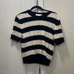 Flawed DUNST Blue Striped Summer Cableknit Sweater Size Medium $140 Photo 1