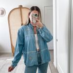 VINTAGE TEDDI Denim Full Zip Floral Embroidered Jean Jacket Blue Size L Photo 3