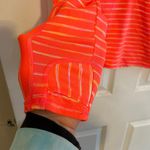 Athleta Women's Bright Orange Striped Jacket W/ Pocket, Thumb Holes Size Medium Photo 1