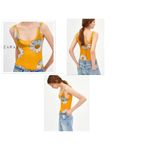 ZARA NWT   Sheer Yellow Golden Daisy Mesh Bodysuit Small  Snap Closure Fe… Photo 1