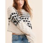 Free People Wool Fair Isle Harriet Crewneck Sweater Ivory Black Large Thumbholes Photo 3