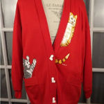 Vintage Linda Lori Womens Red Cat Cardigan‎ Sweater One Size OSFM Photo 0