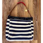 Tommy Hilfiger Navy Blue, Cream Canvas, Chain Shoulder Bag, Gold Tone EUC Photo 2