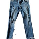 ZARA TRAFALUC DENIM STRETCH SKINNY DISTRESSED FRAY FRINGE BLUE ACID WASH JEANS 6 Photo 4
