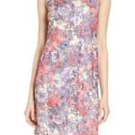 Halogen  Lace Pinstripe Tank Dress Floral Coral Red Blue White Shift Party Small Photo 0