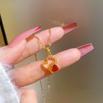18K Gold Plated Birthstone Crystal Love Heart Ruby Pendant Necklace for Women Photo 2