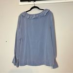 Ruffled Neck Silk Long Sleeve Steel Blue Blouse Size Large Balloon Sleeves NWT Photo 3