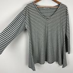 Cut Loose Tunic Top Womens Large Gray Striped Cotton Linen Long Sleeve Sharkbite Photo 3