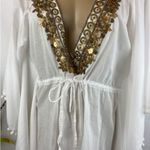 Victoria's Secret Victoria’s Secret white embellished, gold beach swim pool cover up S Photo 6