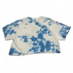 Smiley face cropped cotton tee with blue and white tie dye design Size Small Photo 1