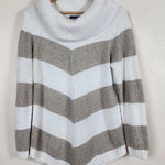 Apt. 9  Cowl Neck Chevron Sweater M White Gray Soft Cozy Tunic Knit Hygee Cozycore Photo 0