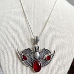Garnet 925 Sterling Silver BAT Necklace Handmade Gemstone womens Jewelry Red Photo 1