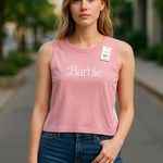 NWT Barbie Classic Embroidered Logo Graphic Tank Top Pink Tulle/White 3X Size 18 Photo 2