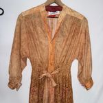 Leslie Fay Vintage 1970s  Rustic Bronze Orange Bohemian Floral Midi Dress Photo 1