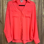 EXPRESS Bright Neon Coral Orange Portofino Button Down Top Small Photo 0