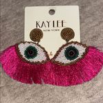 New Beaded eye earrings (evil eye) tasseled pink gold green white large Photo 0