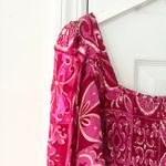 Olivia James The Label Pink Bridget Midi Smocked Puff Sleeve Dress Tile Boho XS Photo 12