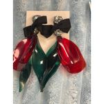 Marni at H M Dangle Earrings Black Bow Rhinestone Red Green Leaf Statement Photo 6