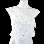 Hippie Rose  Tiered One Shoulder Top Red Blue Hearts NWT Photo 1