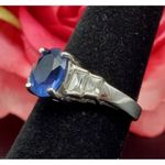 Sterling Silver Cocktail Ring FAS 925 Size 7 Baguette CZ & Blue Center Stone Photo 6