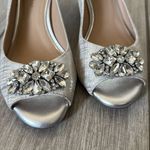 Antonio Melani  Rhinestone Jeweled Wedge Heels 7 Silver‎ Peep Toe Photo 1