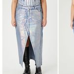 Forever 21  Women's Plus Size 1X Iridescent‎ Denim Maxi Skirt Front Leg Slit Photo 1