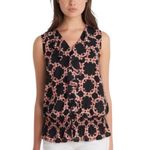 Karl Lagerfeld  Black Floral Ruffled Sleeveless Blouse Size Large Photo 4