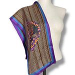 Vintage 1960s Striped Scarf Cottage Design House Striped Long Brown Unique Retro Photo 1