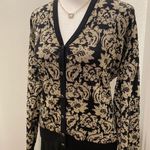 New York And Company Button-Down Black & Gold Metallic Floral Sweater Cardigan XL Photo 1