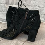 Gianni Bini women 8.5 open toe side zip cage block heels black microsuede Photo 1