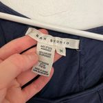 Max Studio Solid Navy Blue Seam Detail Scoop Neck Short Sleeve Viscose Blouse M Photo 3