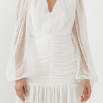 Endless Rose Women’s Swiss Dot Rushed Long Sleeve Mini Dress Size M White Photo 0