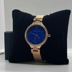 New Jeanneret Luxury Crystal Bezel Blue Face Gold Tone Mesh Band Wristwatch Photo 5