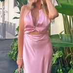 ZARA  maxi dress midi Light Pink tie knot satin effect wedding party Photo 0