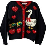 Karen Scott Rare Vintage‎ 80s Duck / Heart Cardigan Sweater Teacher Crochet Knit Whimsical M Photo 0