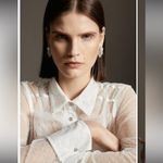 Karen Millen NWT  Mixed Mesh Spot Tulle Collared Jersey Blouse $200 fall lace Photo 3