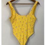 Forever 21  M One Piece Swimsuit Yellow Cocktail Print High Cut EUC No Size Tag Photo 0