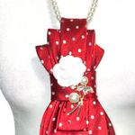“Dainty Dapper Red Polka Dot Necktie necklace with White Rose Accent Photo 4