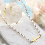 Elegant Gold and White Pearl Necklace with Cross Pendant Photo 0