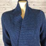 L.L.Bean Blue Speckled Chunky Knit shawl collar open front Cardigan size small Photo 5