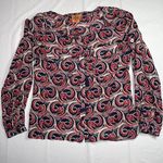 Tory Burch  Cotton Silk Blend Swirl Print Blouse Shirt Red Blue White‎ Sz 4 Women Photo 0