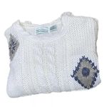 VINTAGE 80s SHENANIGANS Women’s White Sweater Hand Knitted Flower Design Small Photo 7